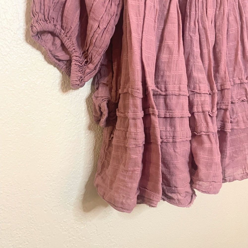 Free People Ari Mini Dress L Dried Currant Pink Crochet Smocked Boho - Picture 5 of 9